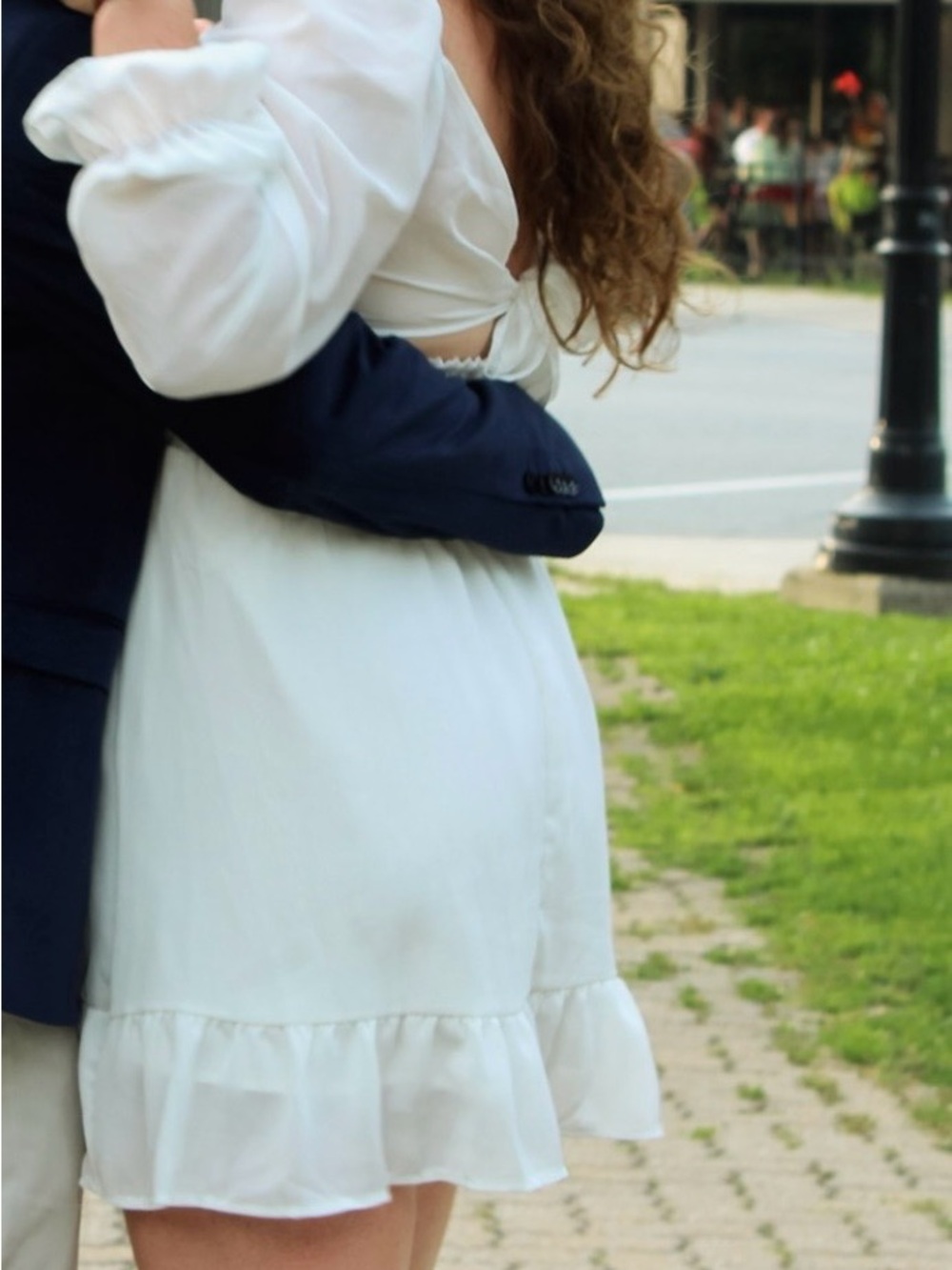 White Puff-Sleeve Ruffle Hem Dress - Classic Women's Sundress - Picture 2 of 2